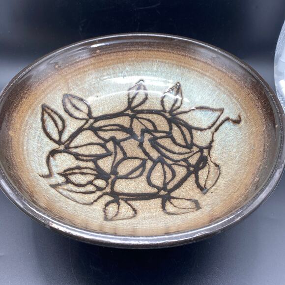 VTG Jan P Pots Studio Signed Wheel-Thrown SGRAFFITO BOWL 80s Mahogony Glaze - Picture 1 of 8